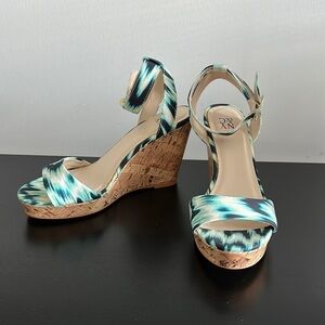NY & Co Teal Wedge Sandals Sz 6